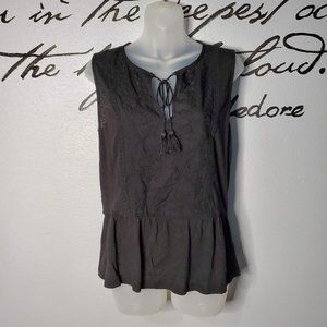 NWT Lucky Brand Black Embroidered Sleeveless Top, XS